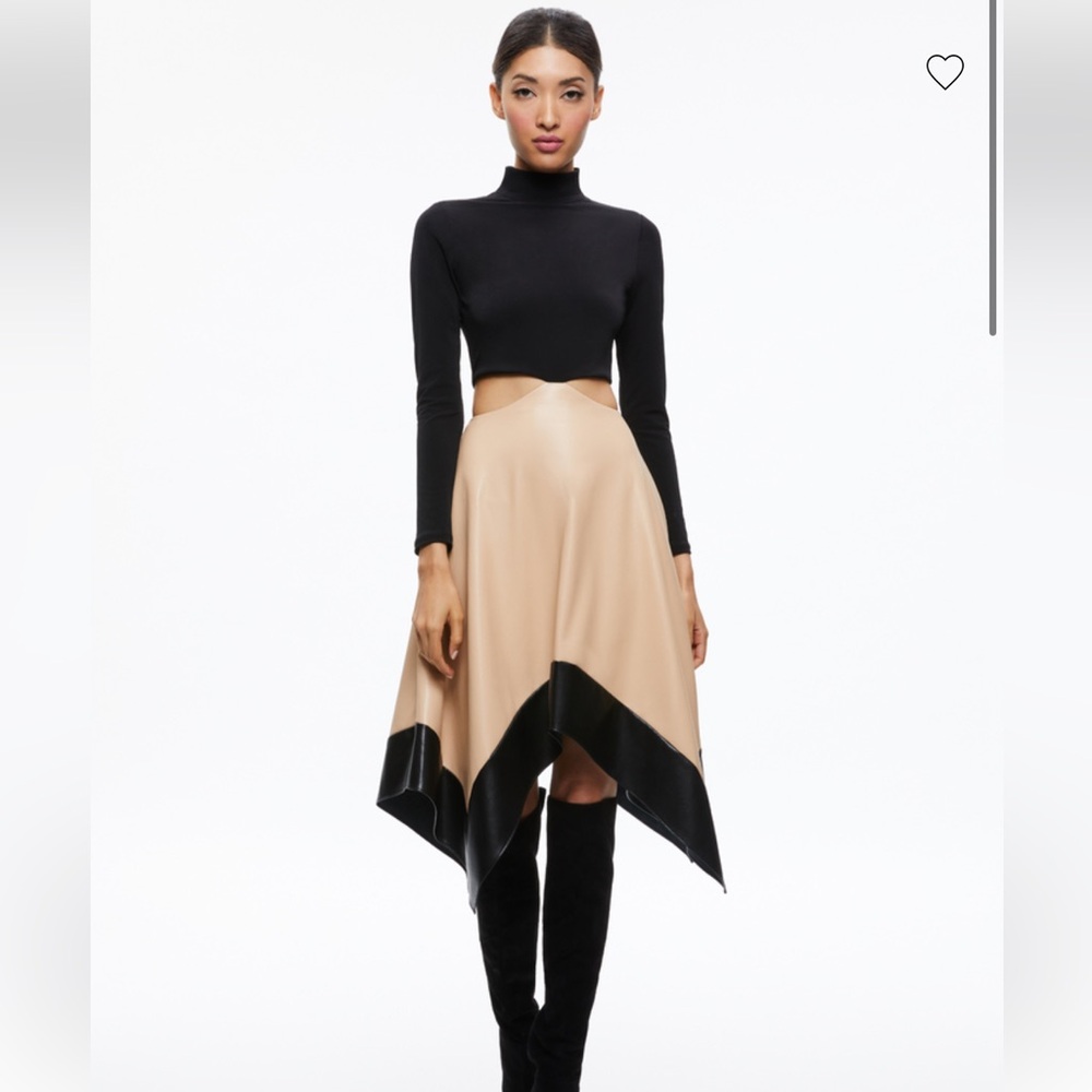 Alice + Olivia Black and Tan Midi Dress